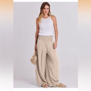 Wide Leg Cream Pants for Women